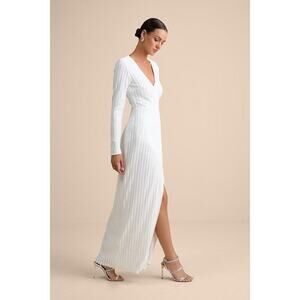 Lulus Love Lasts Forever White Sequin Long Sleeve Maxi Dress - Size L